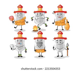 el personaje del grupo de hombres primitivos de la espada. vector de mascota