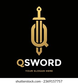 Sword Q letter or number vector logo template. This logo use gold. Suitable for business