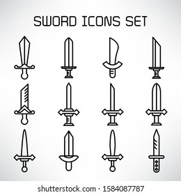 sword and rapier icons set line design