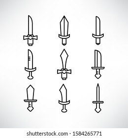sword and rapier icons set line design