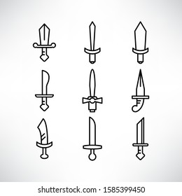 sword and rapier icons set line design