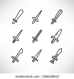 sword and rapier icons set line design