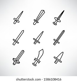 sword and rapier icons set line design