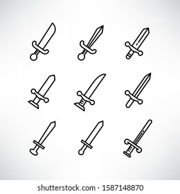 sword and rapier icons set line design
