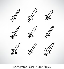sword and rapier icons set line design