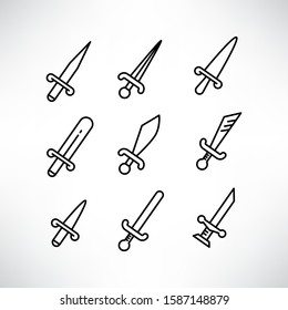 sword and rapier icons set line design