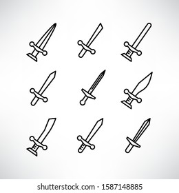 sword and rapier icons set line design