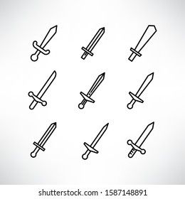 sword and rapier icons set line design