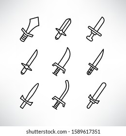 sword and rapier icons set line design