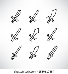 sword and rapier icons set line design