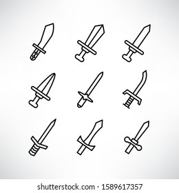 sword and rapier icons set line design