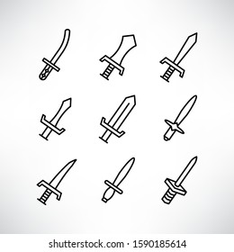 sword and rapier icons set line design