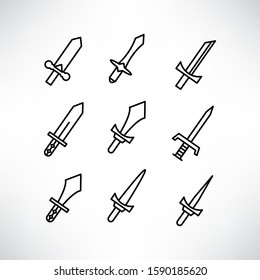 sword and rapier icons set line design