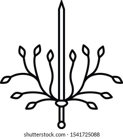 The sword and the rays of the sun, and the leaves of the trees. logo or coat of arms design