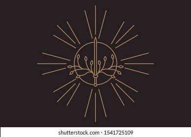The sword and the rays of the sun, and the leaves of the trees. logo or coat of arms design