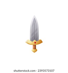 Sword with red gem on handle flat style, vector illustration isolated on white background. Decorative design element for online game, weapon with metal silver blade