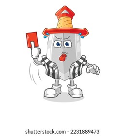 el árbitro de espada con ilustración de tarjeta roja. vector de caracteres