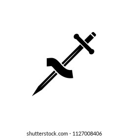 sword and ribbon icon. Element of tattoo icon for mobile concept and web apps. Glyph style sword and ribbon icon can be used for web and mobile on gray background