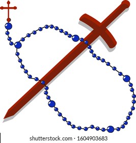 sword with rosary lying on top of it