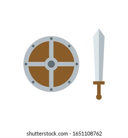 Diseño plano de la espada y de la pantalla redonda