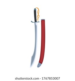 Sword with Scabbard, Ancient Mongol Central Asian Weapon Vector Illustration