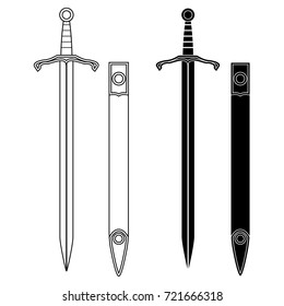 Sword with scabbard. Flat icons. Vector illustration isolated on white background