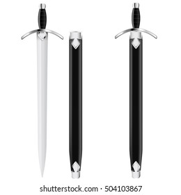 Sword with scabbard. Vector illustration isolated on white background