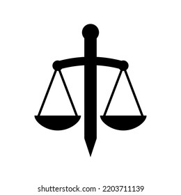 Sword and scales icon. Vector illustration. The theme of court and justice, jurisdiction and law. 