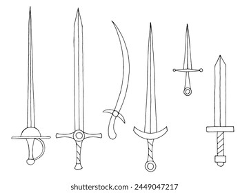 Schwertsatz Isolierte Grafik Schwarz Weiß Skizze Illustration Vektorgrafik