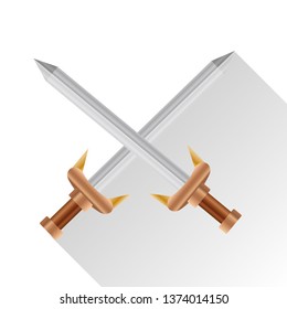 Sword with shadow.  Realistic 3d swords vector illustration. Military sword ancient weapon design,weapon silhouette