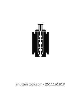 Sword shaped razor blade logo design.