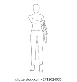 Esquema de forro de espada posa en arte de línea limpia