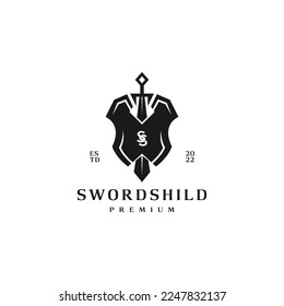 diseño del logotipo de la armadura de la espada y del escudo con ss inicial en el escudo