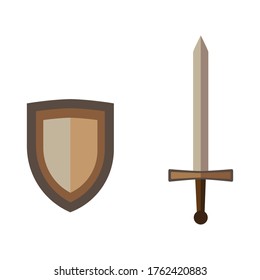sword and shield in brown color