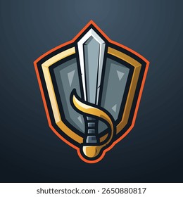 Ilustração de Cartoon de Espada e Escudo para Modelo de Logotipo e Adesivo