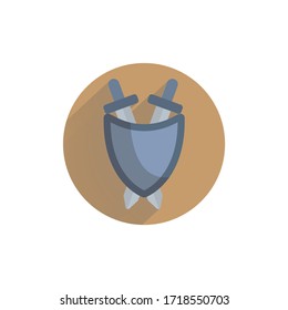 sword with shield colorful flat icon with long shadow. safety flat icon