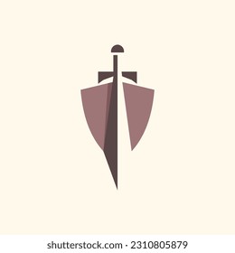 the sword and shield combination logo is suitable for gaming, security and individual logos