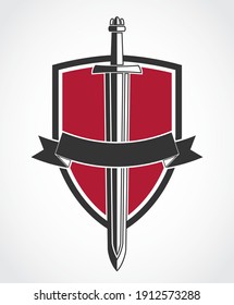 Sword And Shield Elegant Red Black Logo