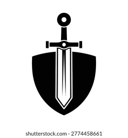 Sword and shield emblem icon with protection medieval security strength