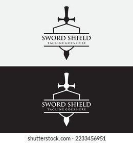 Sword  shield  excalibur vintage silhouette logo design 
