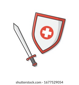 Sword And Shield To Fight Disease Vector Icon Illustration. Health Or Medical Flat Icon Concept