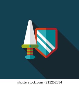 Sword and Shield flat icon with long shadow,eps 10