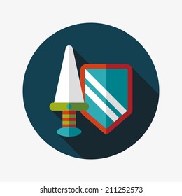 Sword and Shield flat icon with long shadow,eps 10