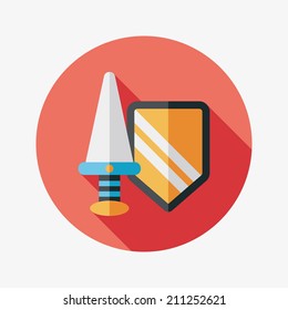 Sword and Shield flat icon with long shadow,eps 10