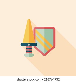 Sword and Shield flat icon with long shadow,eps 10