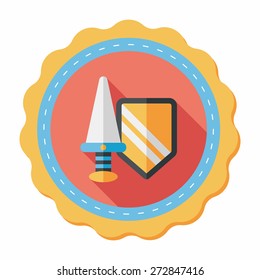 Sword and Shield flat icon with long shadow,eps 10