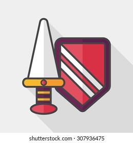 Sword and Shield flat icon with long shadow,eps 10