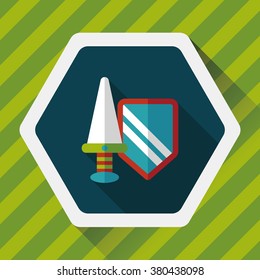 Sword and Shield flat icon with long shadow,eps 10