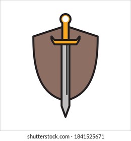 Sword And Shield Flat Icon Vector Logo Template Illustration