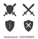 Sword and shield. Flat vector illustration. White background.